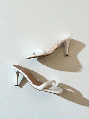 WHITE Single Strap Sandal Heels Size 38 / US 8